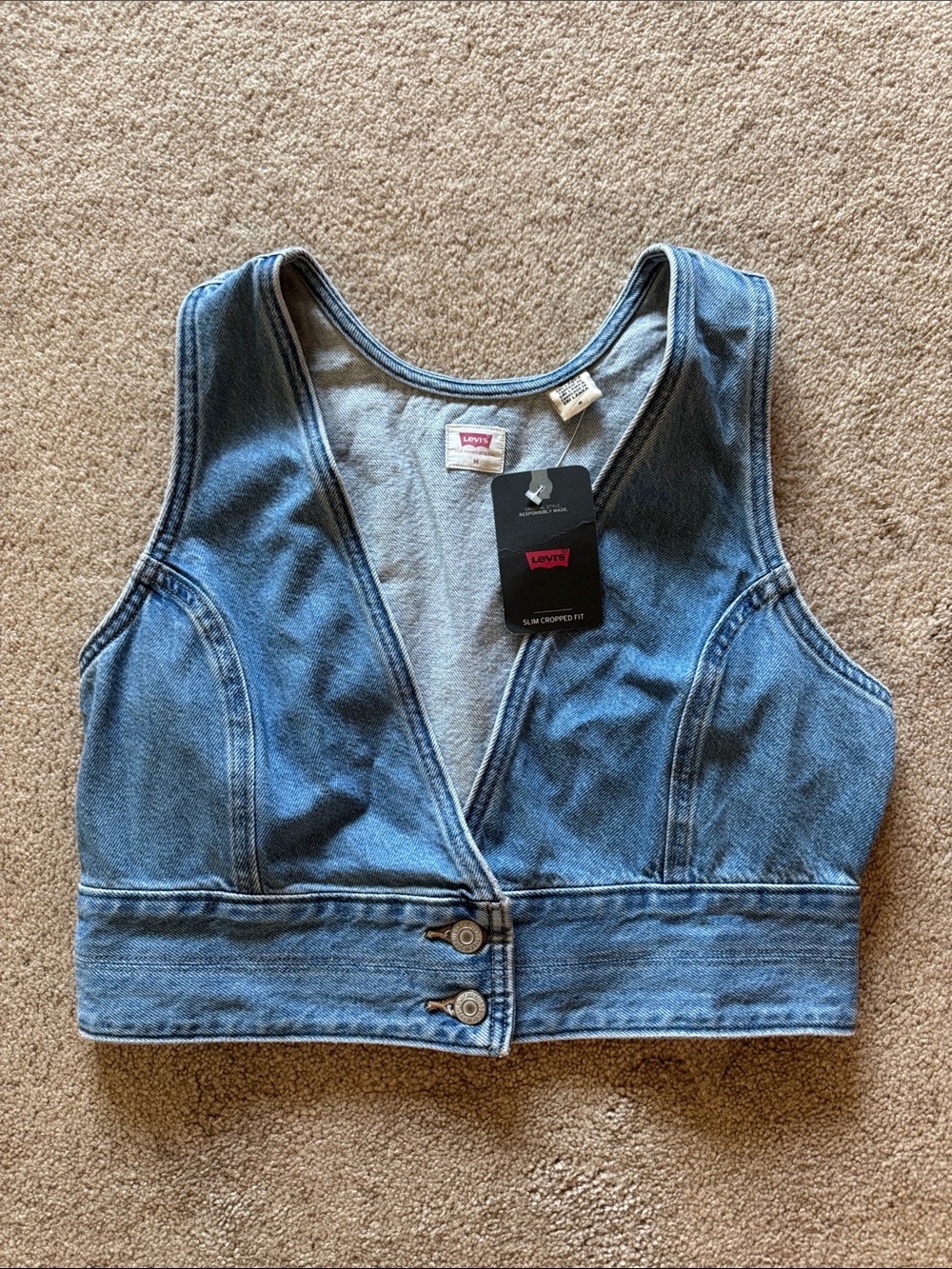 Levi's Blue Cropped Denim Vest